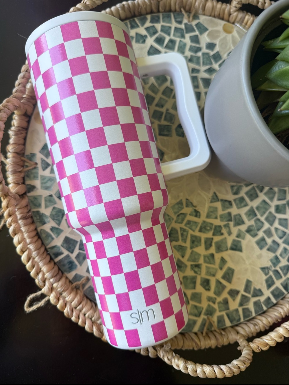 Simple Modern BUBBLEGUM HOT PINK AND WHITE CHECKMATE 40oz Trek Tumbler